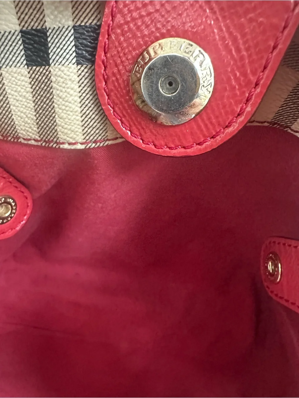 Burberry Red Trim Check Tote Bag